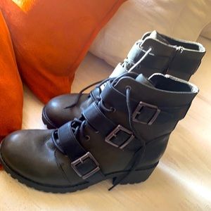 Gray and black hiking boots